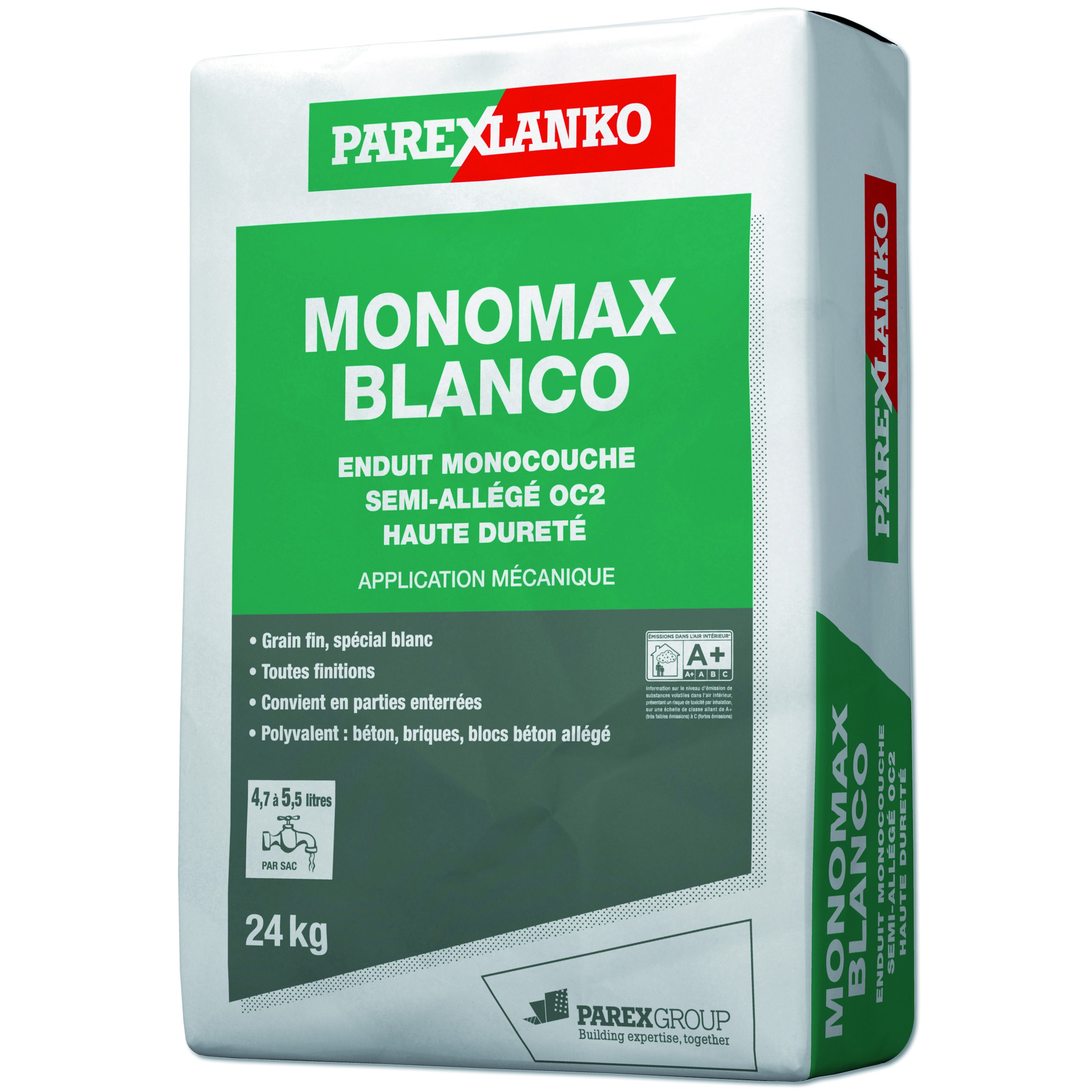 Enduit monocouche semi-allégé grain fin spécial blanc Monomax Blanco