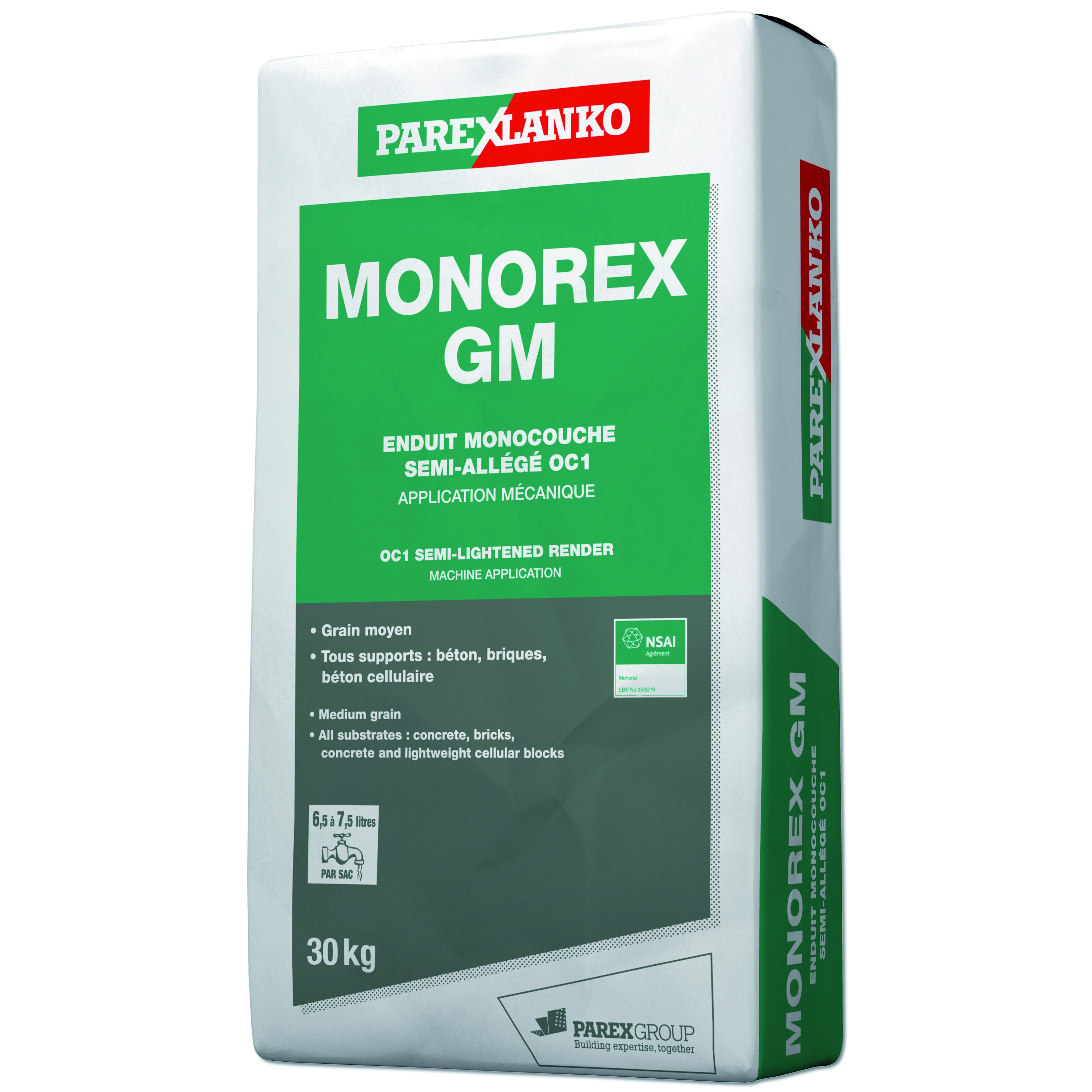 Enduit MONOCOUCHE semi-allégé grain moyen Monorex GM Parexlanko