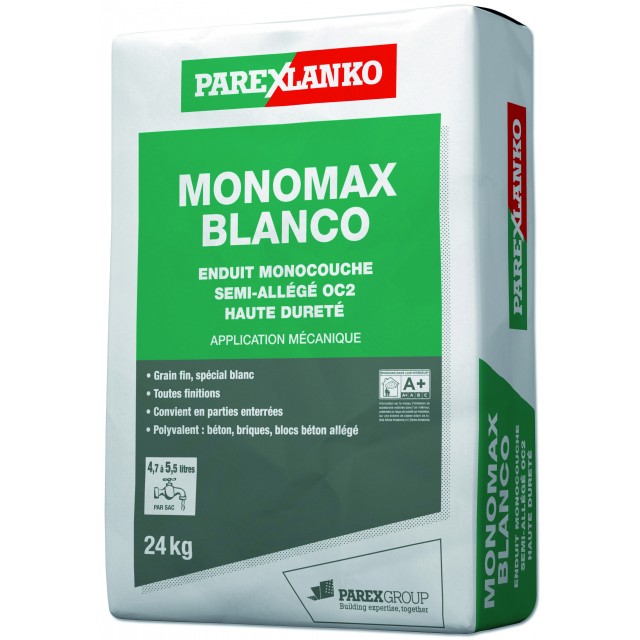 Enduit monocouche semi-allégé grain fin spécial blanc Monomax Blanco Parexlanko