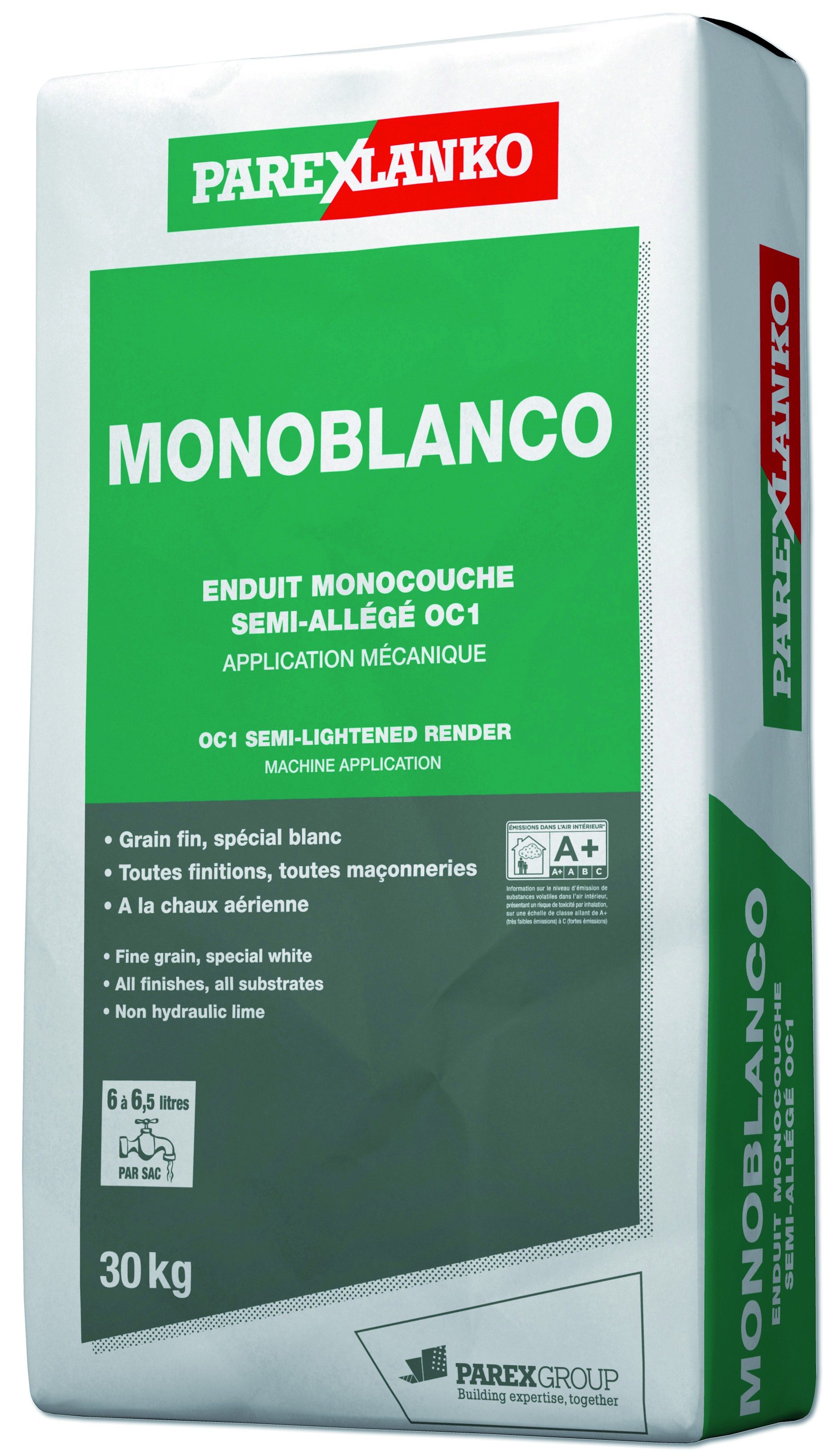 Enduit monocouche semiallégé grain fin spécial blanc Monoblanco Parexlanko