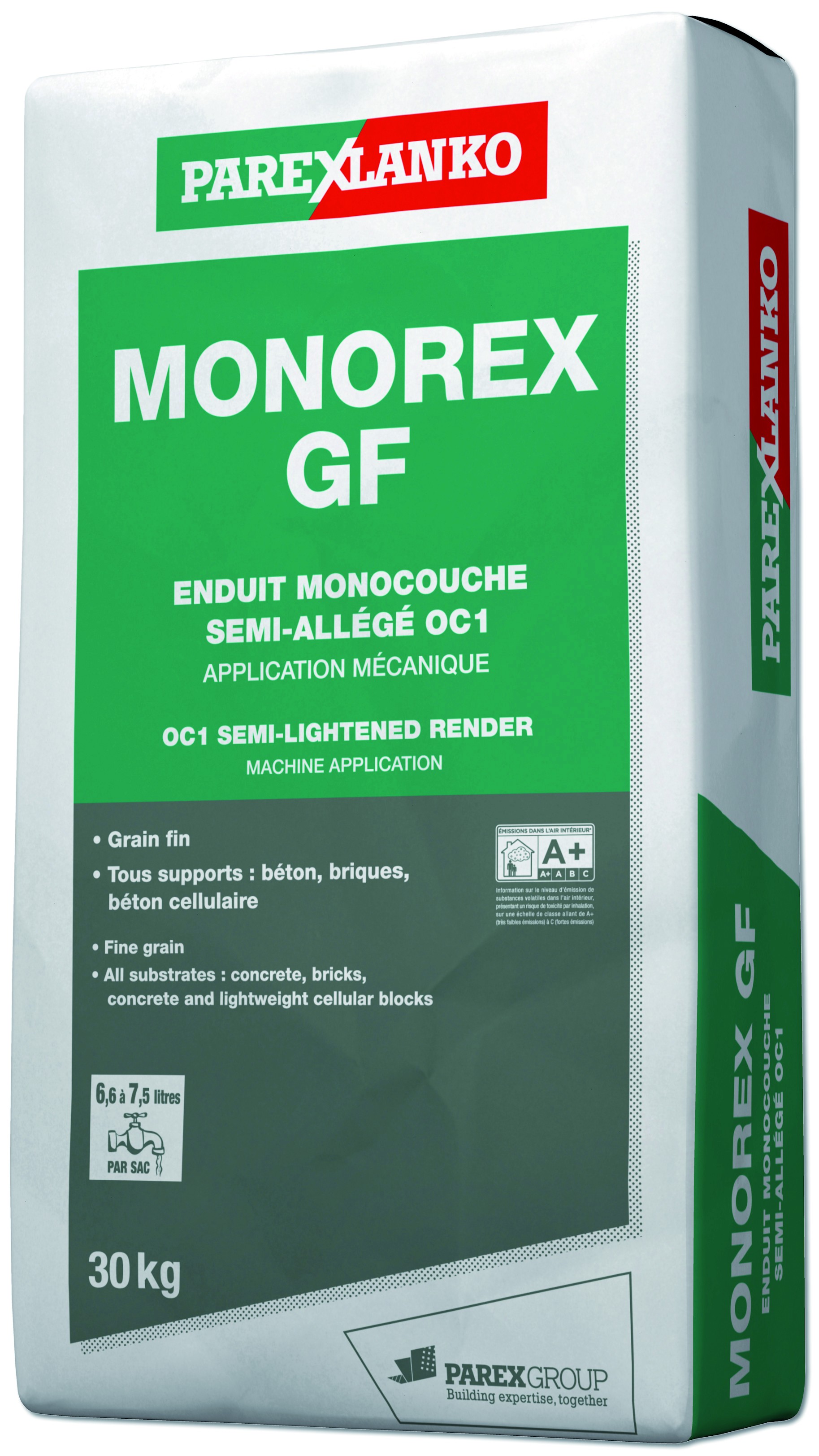 Enduit MONOCOUCHE semi-allégé grain fin Monorex GF Parexlanko