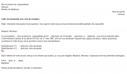 Lettre de demande d'inscription d'un sujet à l'ordre du jour de l'AG de copropriété