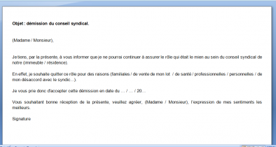 Lettre de démission du conseil syndical