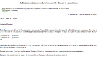 Modèle de demande de convocation d’une Assemblée Générale de copropriétaires