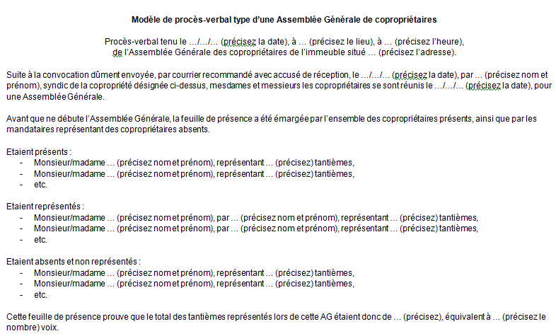 Le PV d'Assemblée Générale de Copropriété