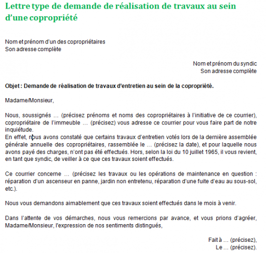 Lettre de demande de réalisation de travaux au sein d’une copropriété : modèle et explication