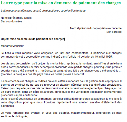 Mise en demeure de paiement des charges de copropriété : modèle de lettre et conseils