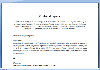 Contrat type de syndic