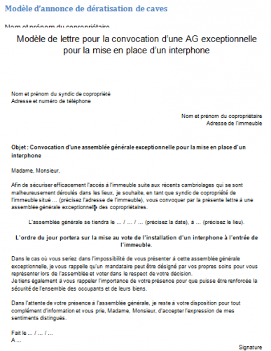 Modèle lettre assemblée générale copropriété